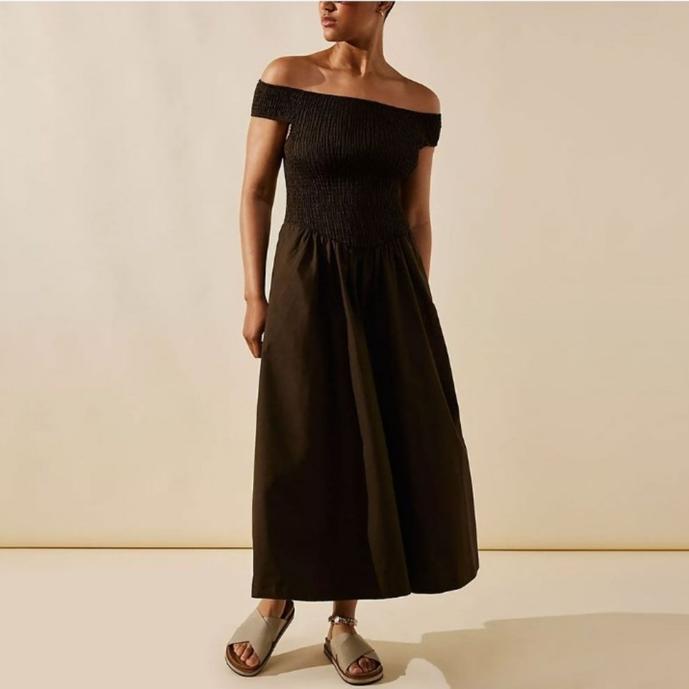 NWOT Free People Cici Smocked Midi Dress XS Brown Pockets!!!